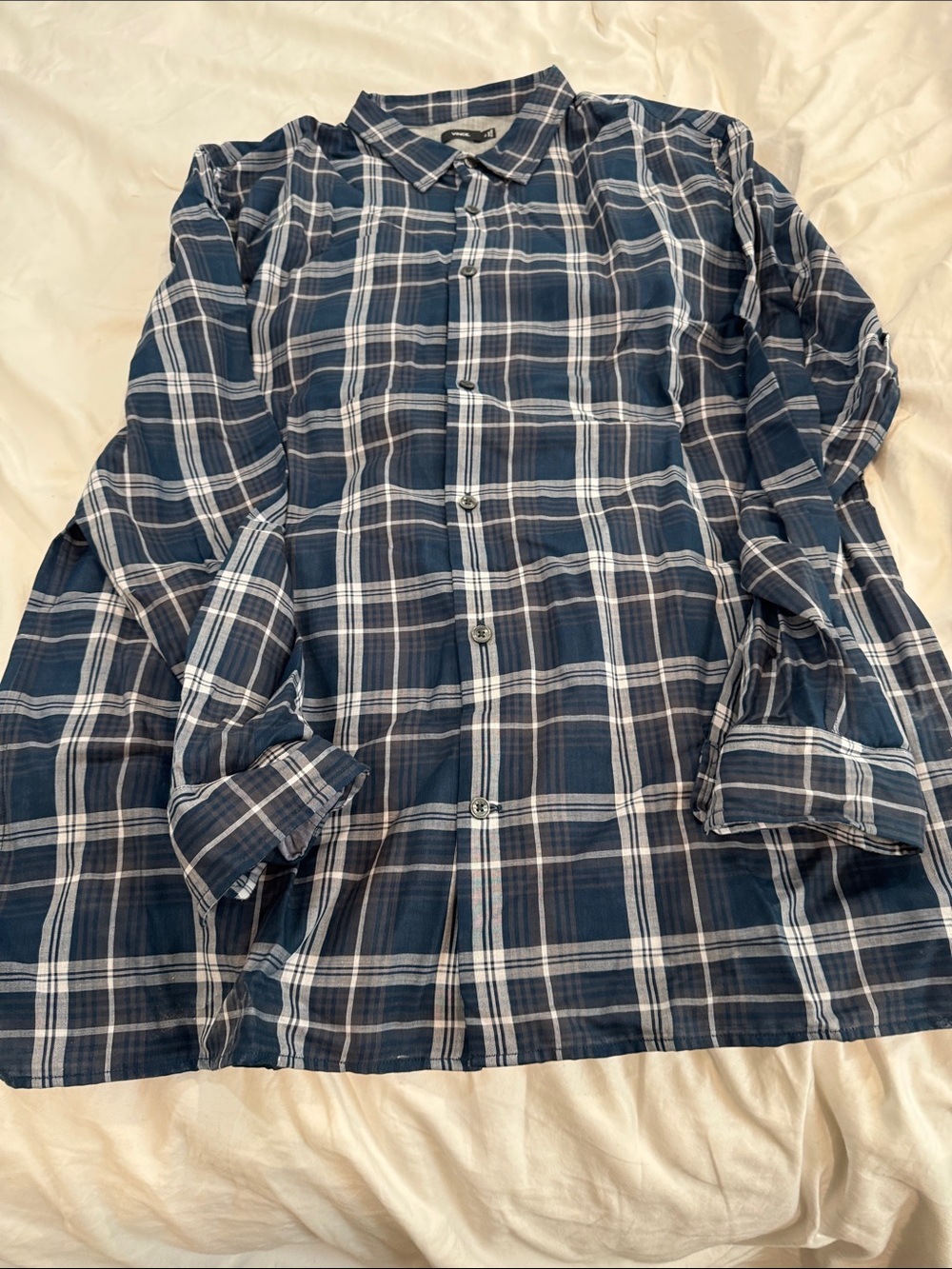 Vince Navy and White Plaid Button-Down Shirt
